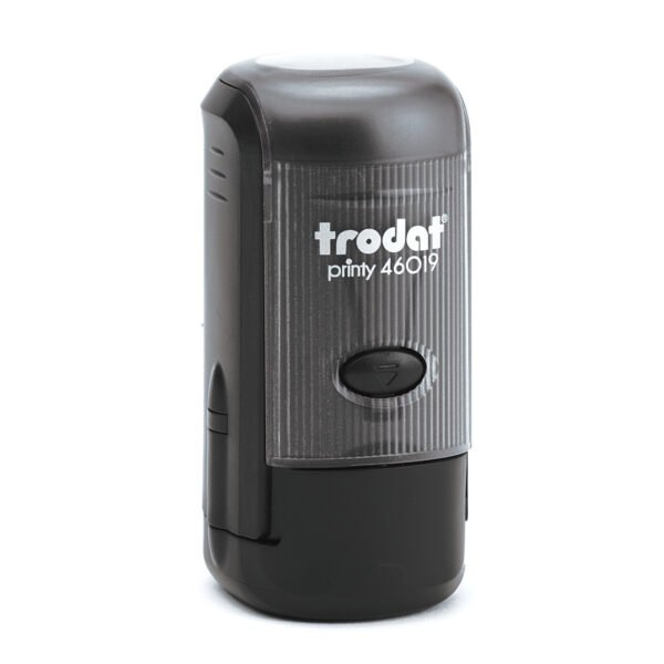 46019 Black closed_tdtt_portal-large Trodat Printy 46019, Self-inking stamp, Custom round stamp, Name and address stamp, 19mm diameter stamp, 4-line stamp, Personalized stamp, Office stamp, Business stamp,, Address label stamp, Compact stamp, Professional stamp, Circular stamp, Efficient stamp, Trodat stamp, Printy series stamp, Durable stamp, Ink stamp, Portable stamp, Craft stamp