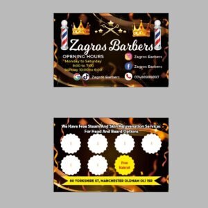 "Barber Shop Loyalty Card featuring a stylish design by Atlantic Design, used to reward customers for repeat visits and enhance brand loyalty."