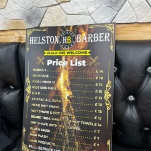 "Barber Shop Price List by Atlantic Design featuring a modern, clear layout to showcase your services and pricing professionally."