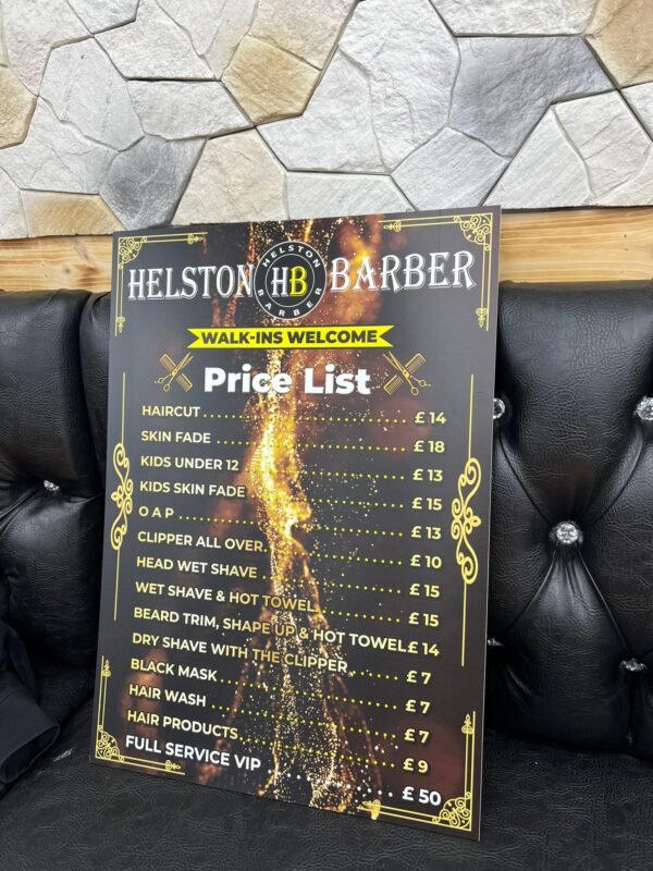 Barber Shop Price List (7) "Barber Shop Price List by Atlantic Design featuring a modern, clear layout to showcase your services and pricing professionally."