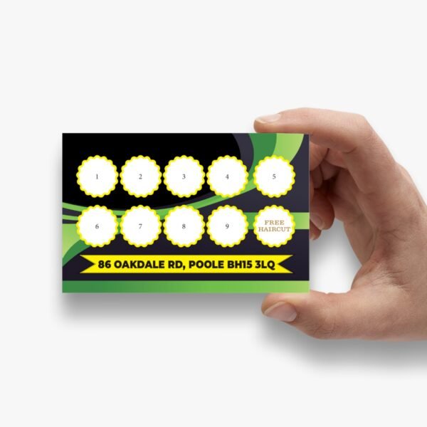 Barber shop loyalty card design by Atlantic Design with modern and clean layout for customer rewards.