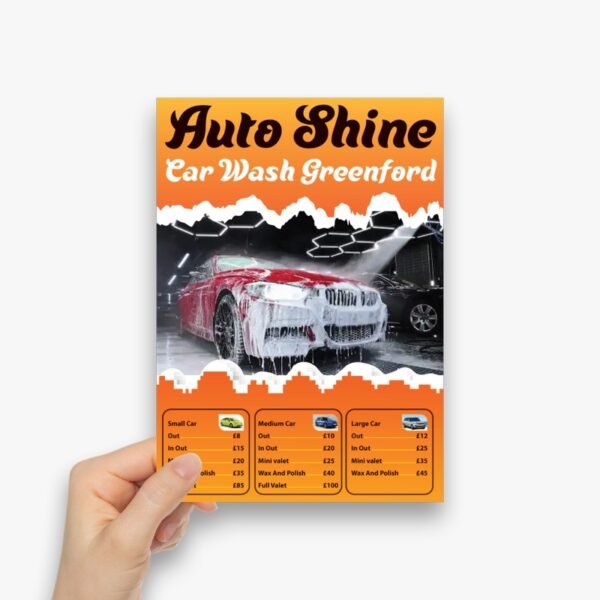 Car wash flyer. car wash leaflet. valeting flyer. valeting leaflet.