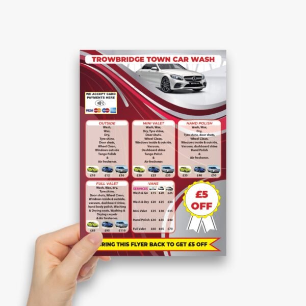 Car wash flyer. car wash leaflet. valeting flyer. valeting leaflet.