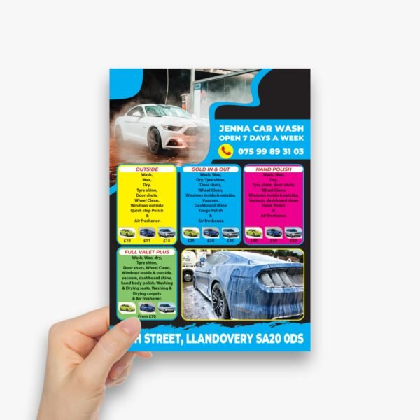 Car wash flyer. car wash leaflet. valeting flyer. valeting leaflet.