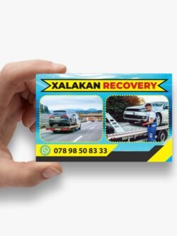 Professional recovery business card design by Atlantic Design for vehicle recovery and roadside assistance services, featuring clear contact information and clean, branded layout.